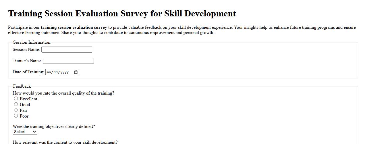 Training session evaluation survey for skill development image preview
