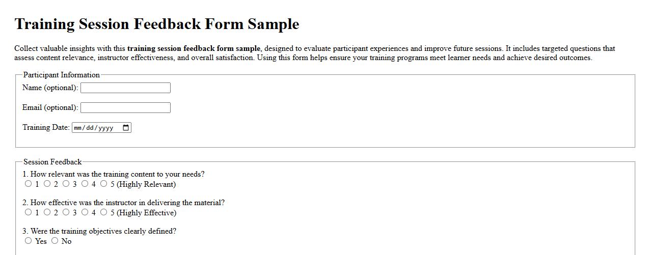 training session feedback form sample image preview
