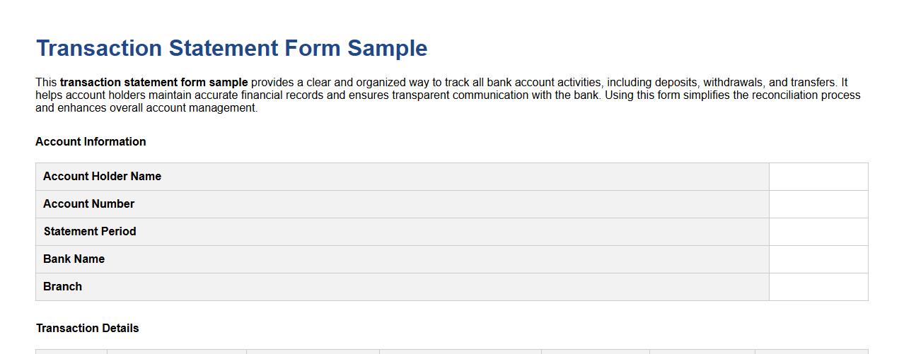 Transaction statement form sample for bank account image preview