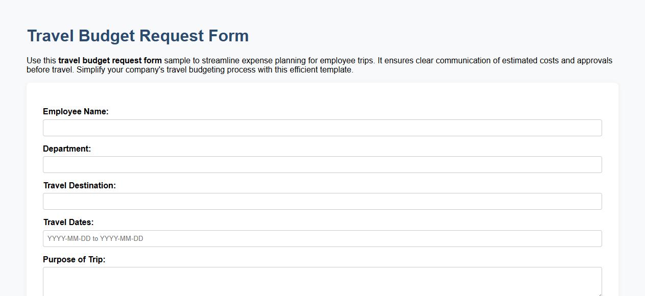 travel budget request form sample for employees image preview
