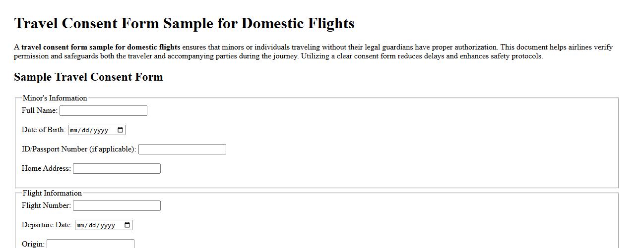 Travel consent form sample for domestic flights image preview