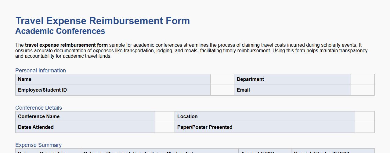 travel expense reimbursement form sample for academic conferences image preview