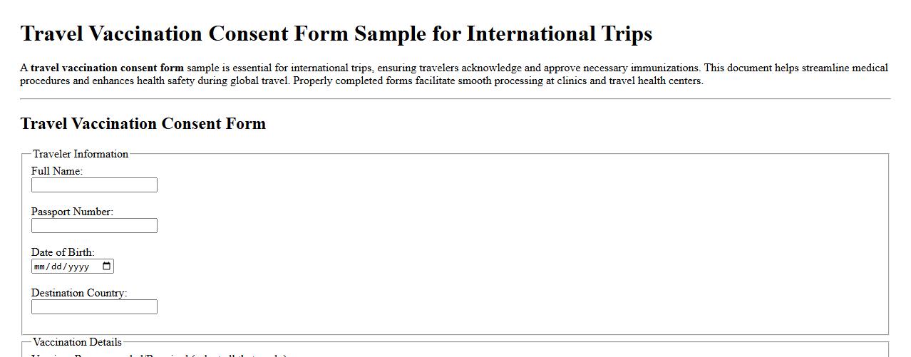 Travel vaccination consent form sample for international trips image preview