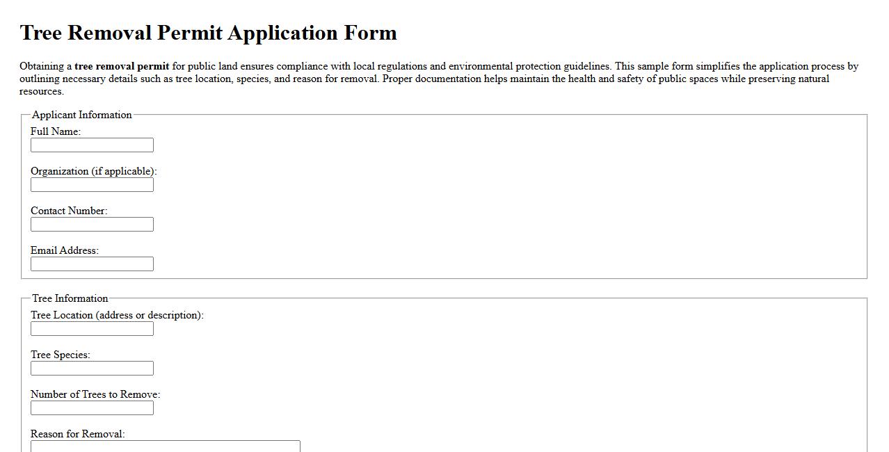 Tree removal permit form sample for public land image preview