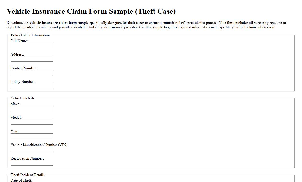 vehicle insurance claim form sample for theft case image preview