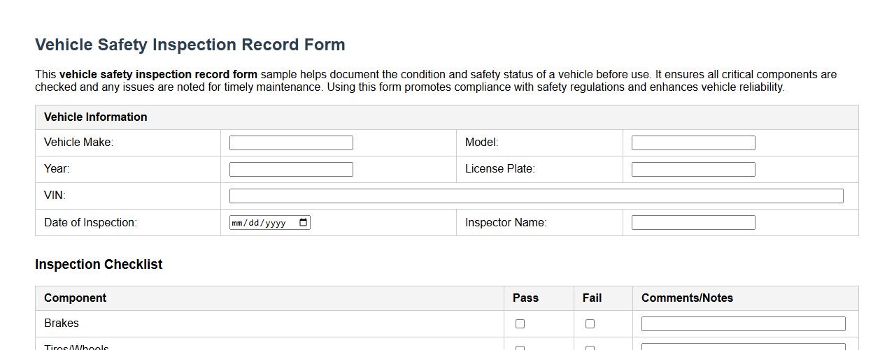 vehicle safety inspection record form sample image preview