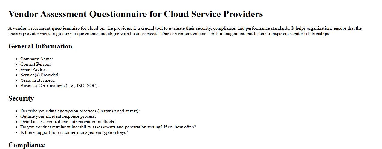 vendor assessment questionnaire for cloud service providers image preview