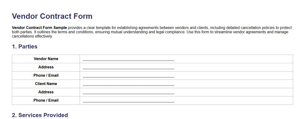 vendor contract form sample with cancellation policy image preview