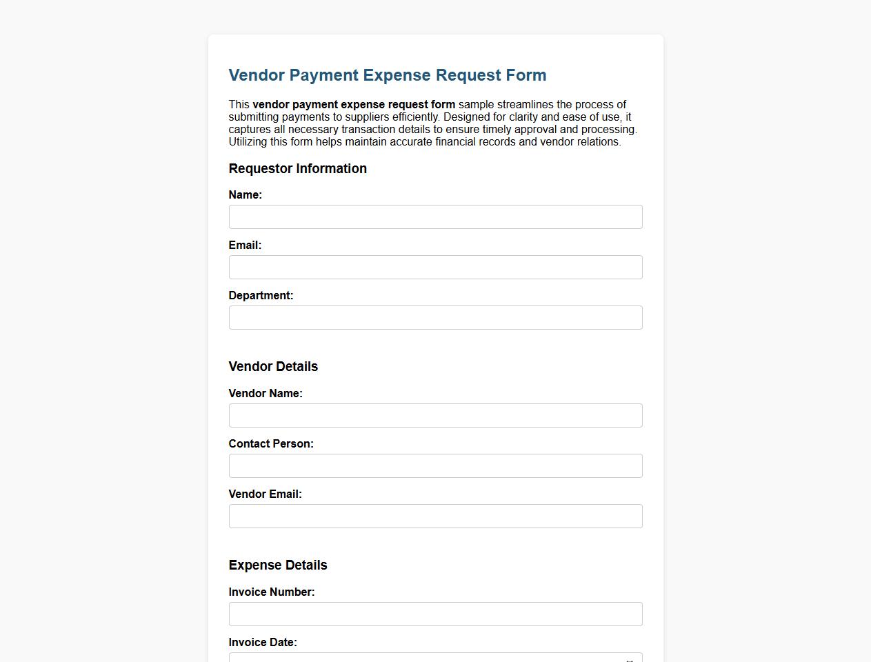 Vendor payment expense request form sample image preview