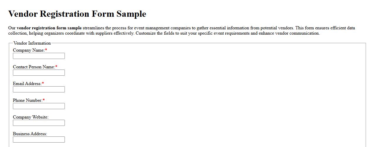 Vendor registration form sample for event management image preview