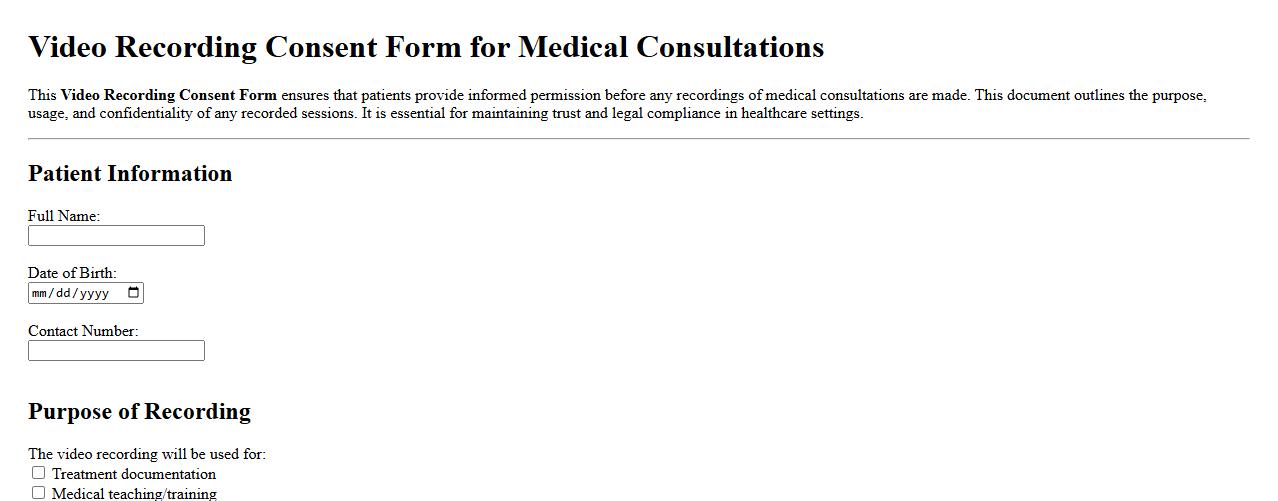 Video recording consent form sample for medical consultations image preview
