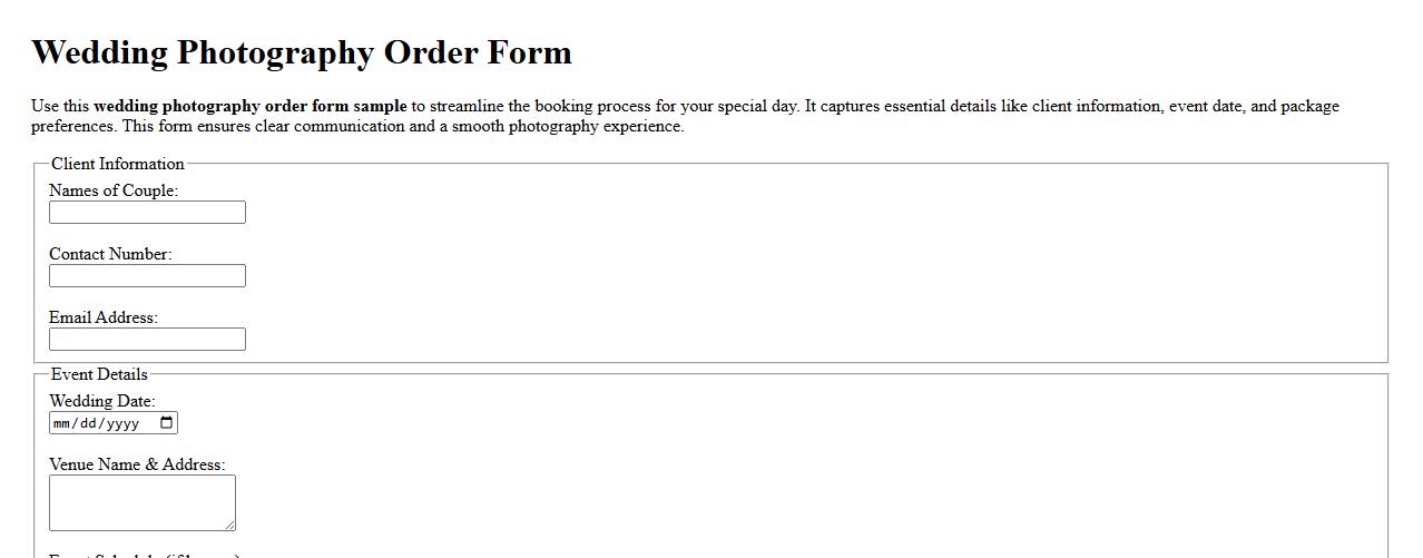 wedding photography order form sample image preview