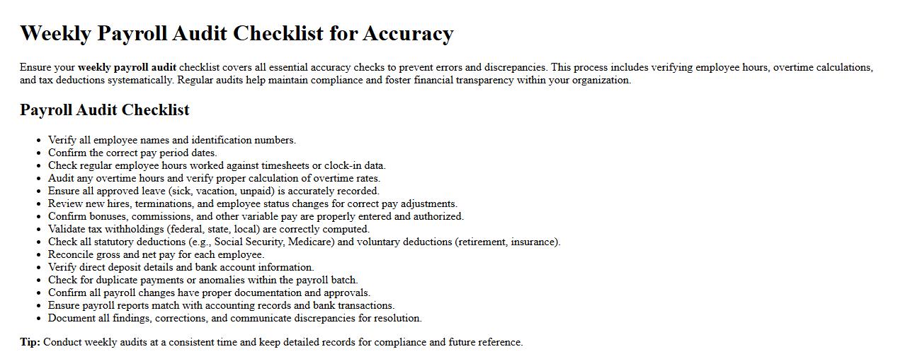 Weekly payroll audit checklist for accuracy image preview
