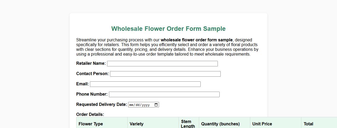 wholesale flower order form sample for retailers image preview