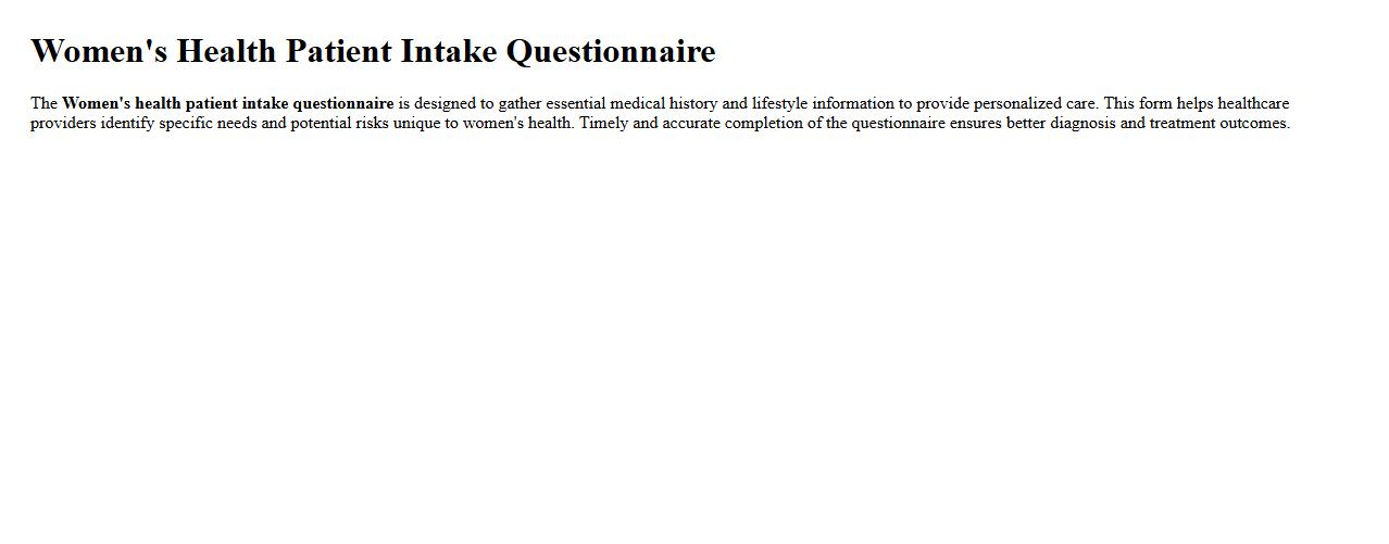 Women’s health patient intake questionnaire image preview
