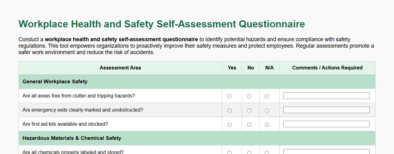 workplace health and safety self-assessment questionnaire image preview