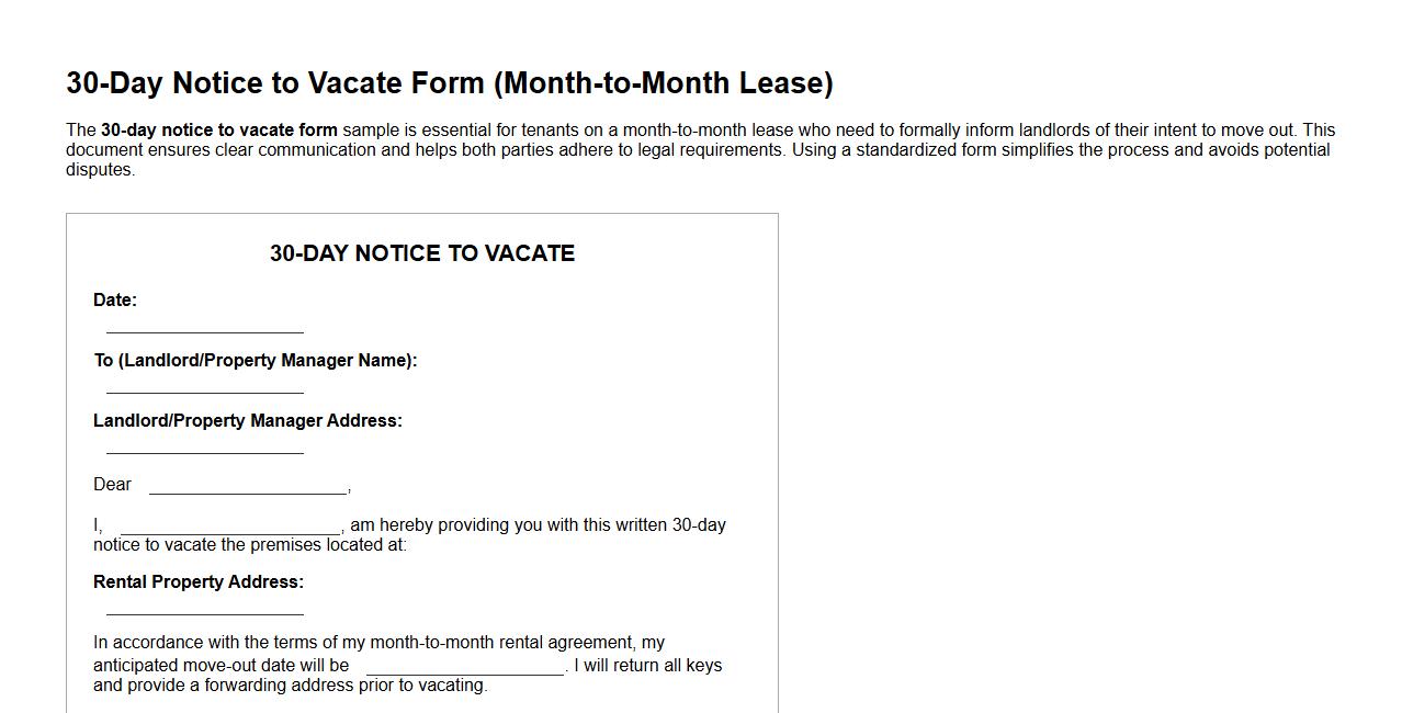 30-day notice to vacate form sample for month-to-month lease image preview