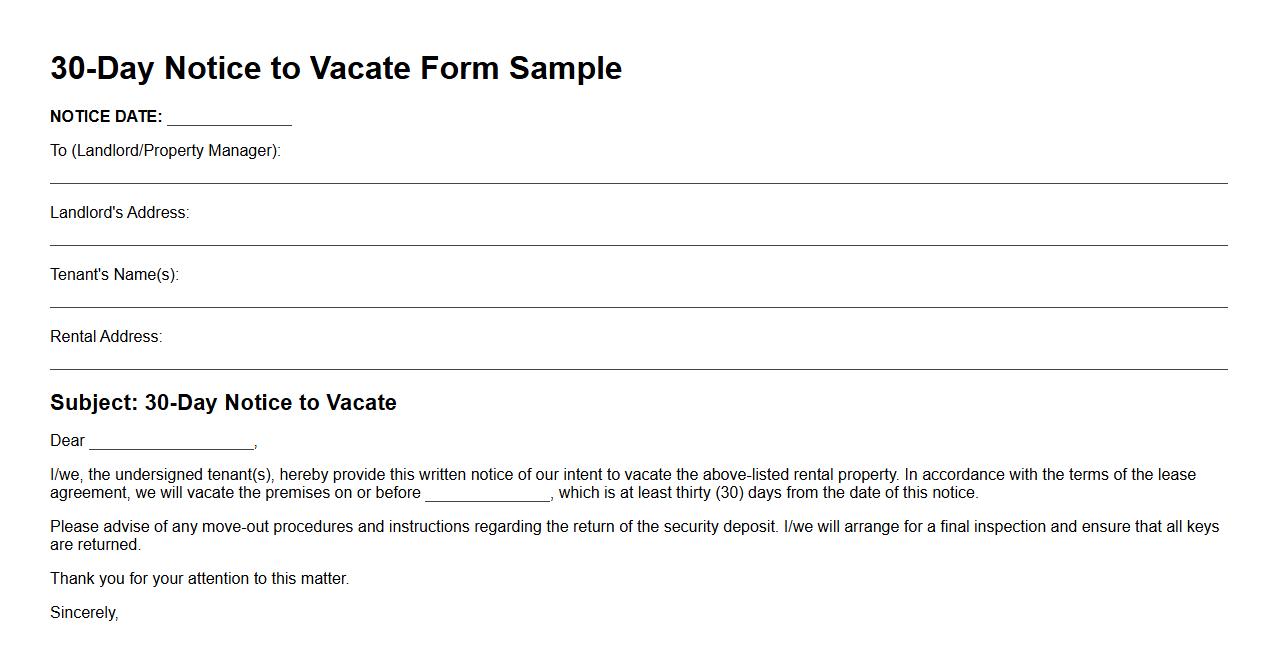 30-day notice to vacate form sample for tenants image preview