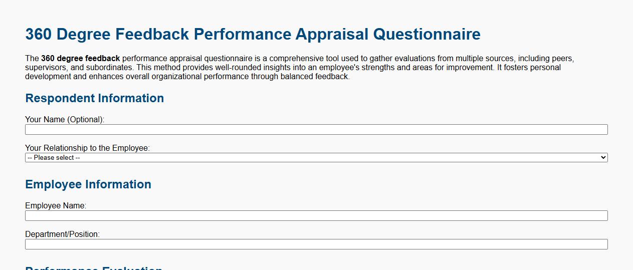 360 degree feedback performance appraisal questionnaire image preview