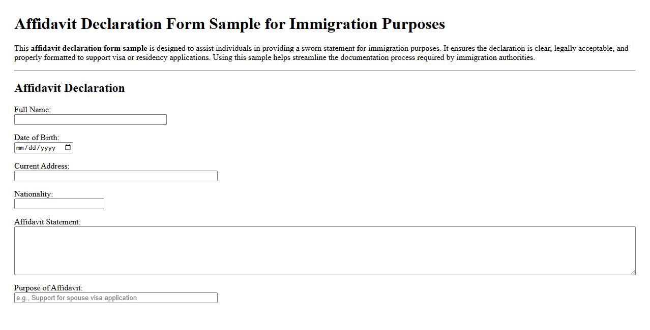 Affidavit declaration form sample for immigration purposes image preview