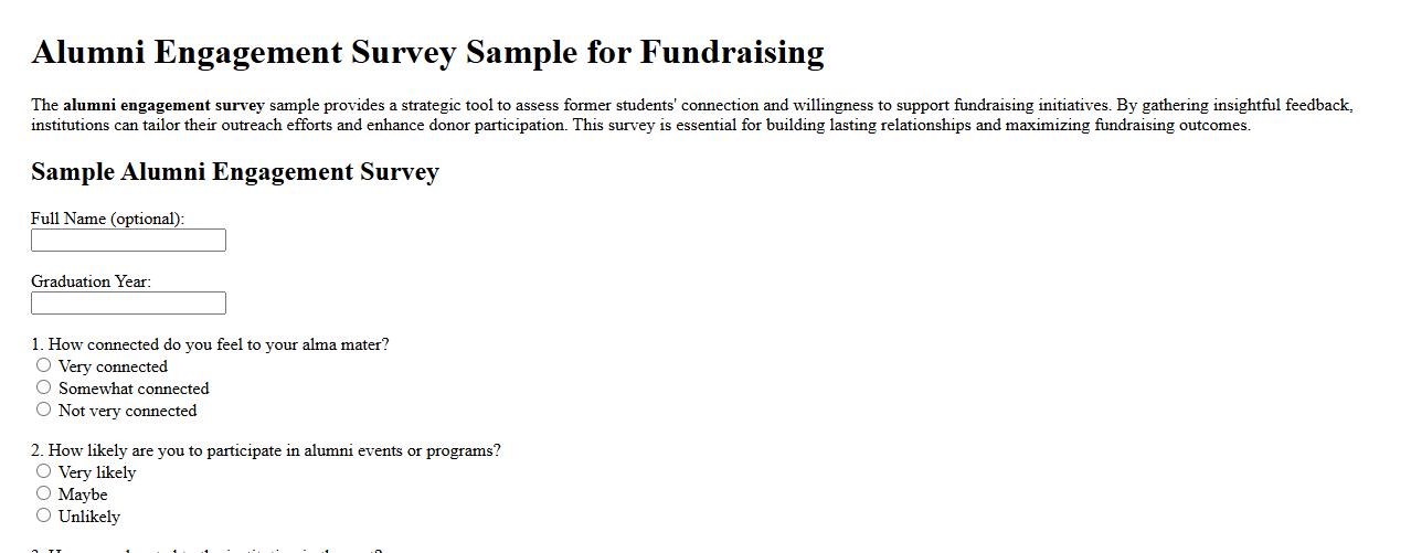 Alumni engagement survey sample for fundraising image preview