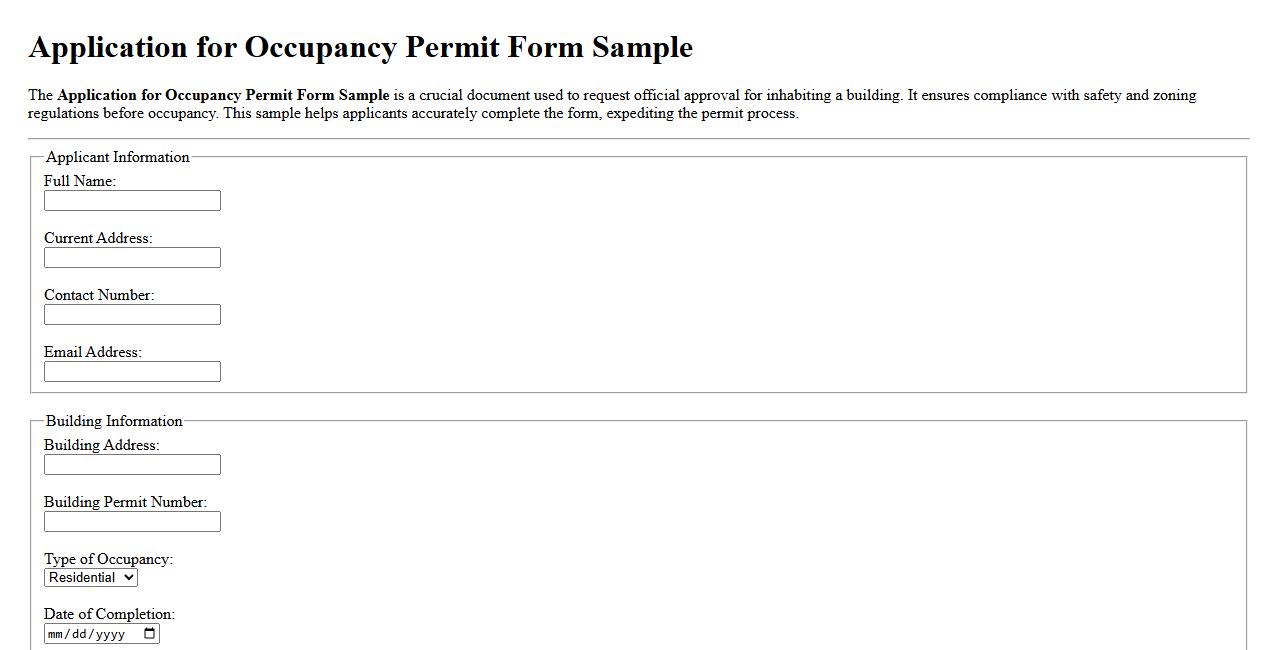 Application for occupancy permit form sample image preview
