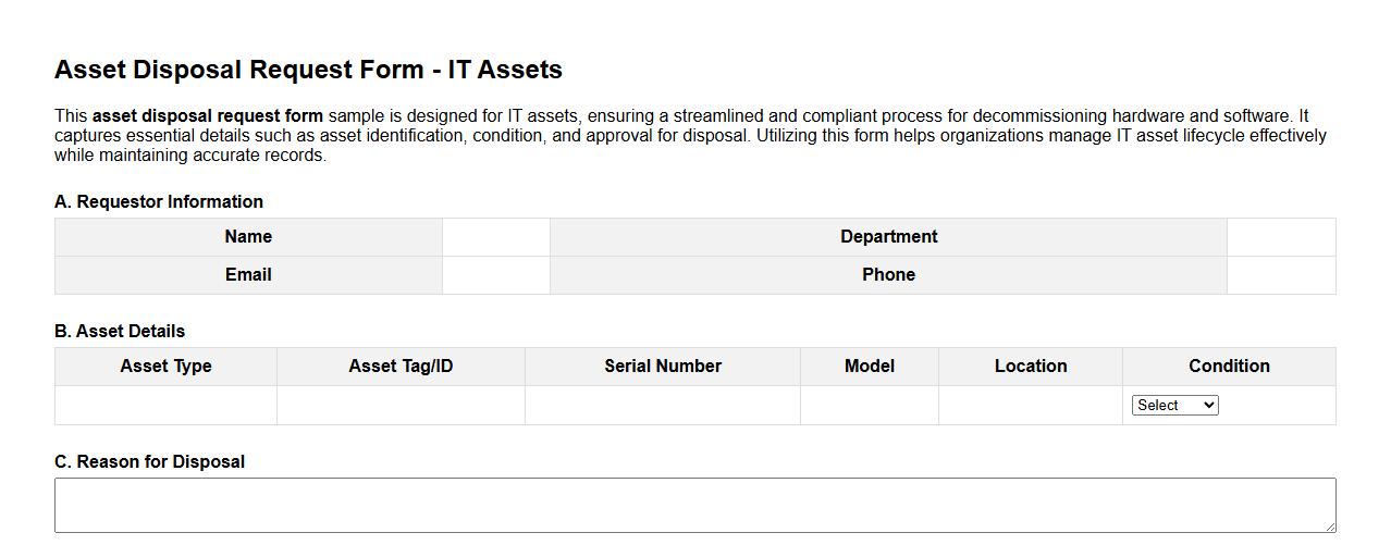 asset disposal request form sample for IT assets image preview
