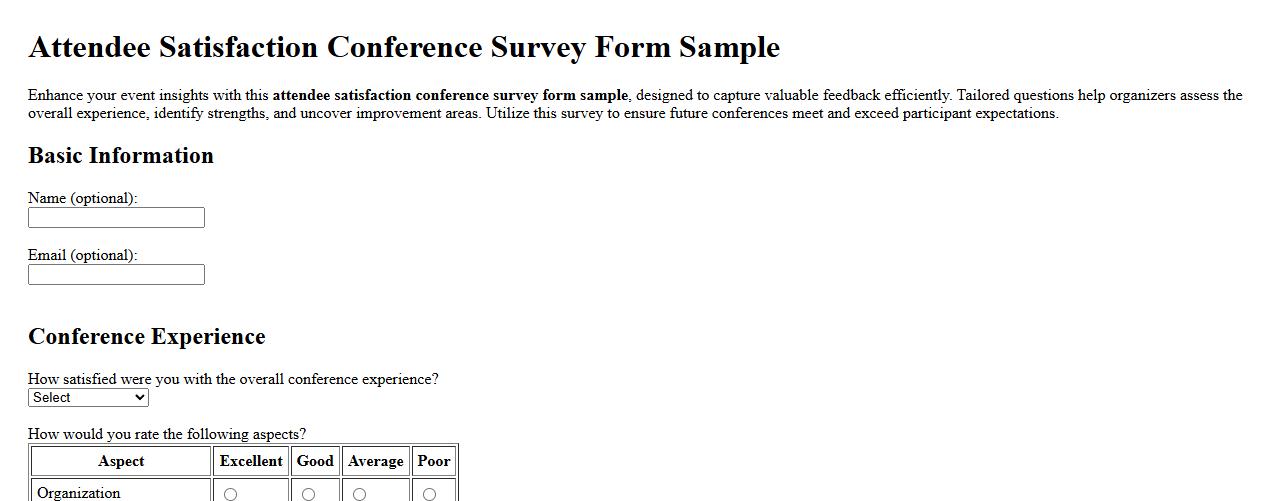 Attendee satisfaction conference survey form sample image preview