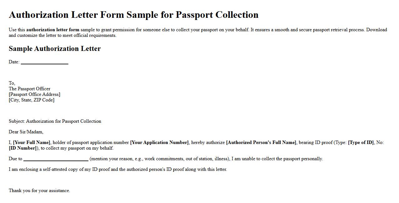 Authorization letter form sample for passport collection image preview