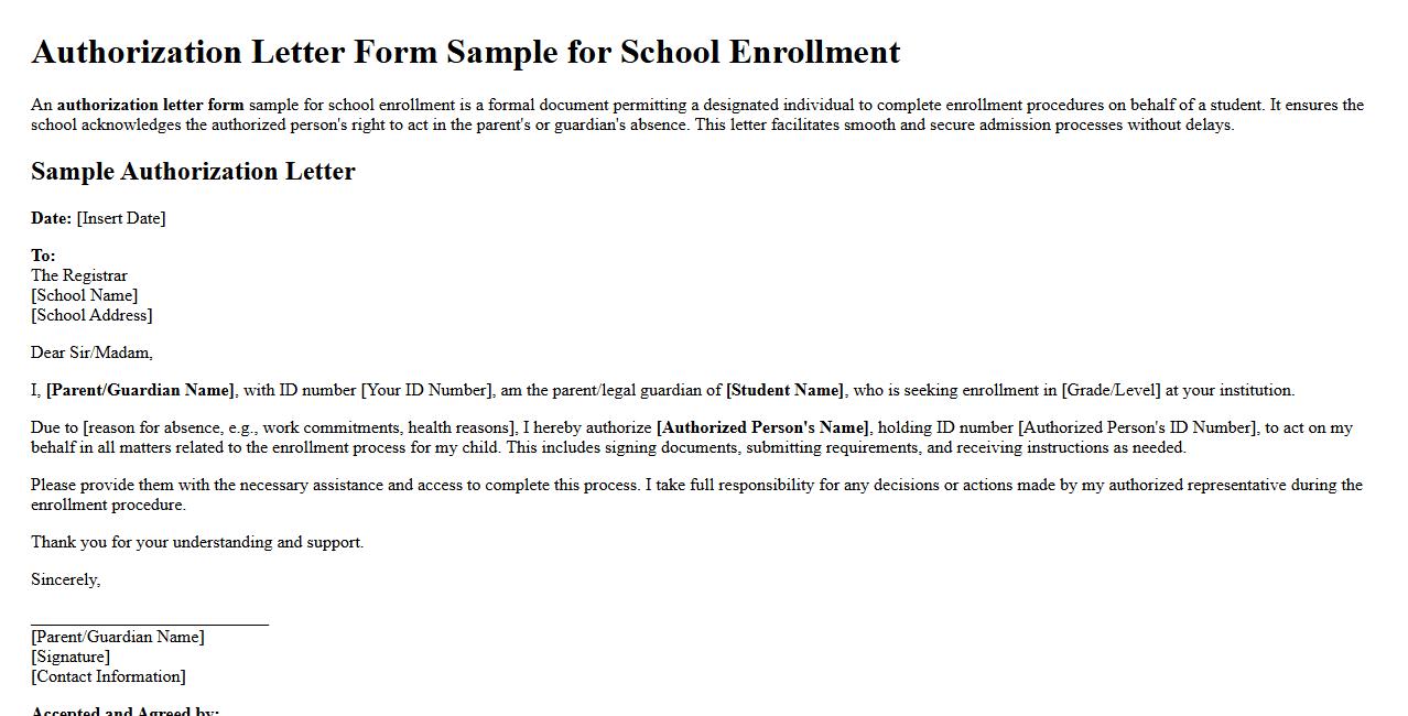 Authorization letter form sample for school enrollment image preview