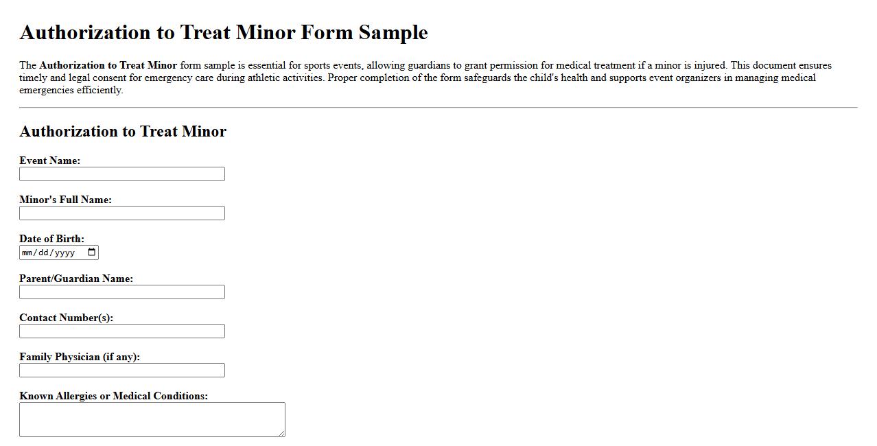 Authorization to treat minor form sample for sports events image preview