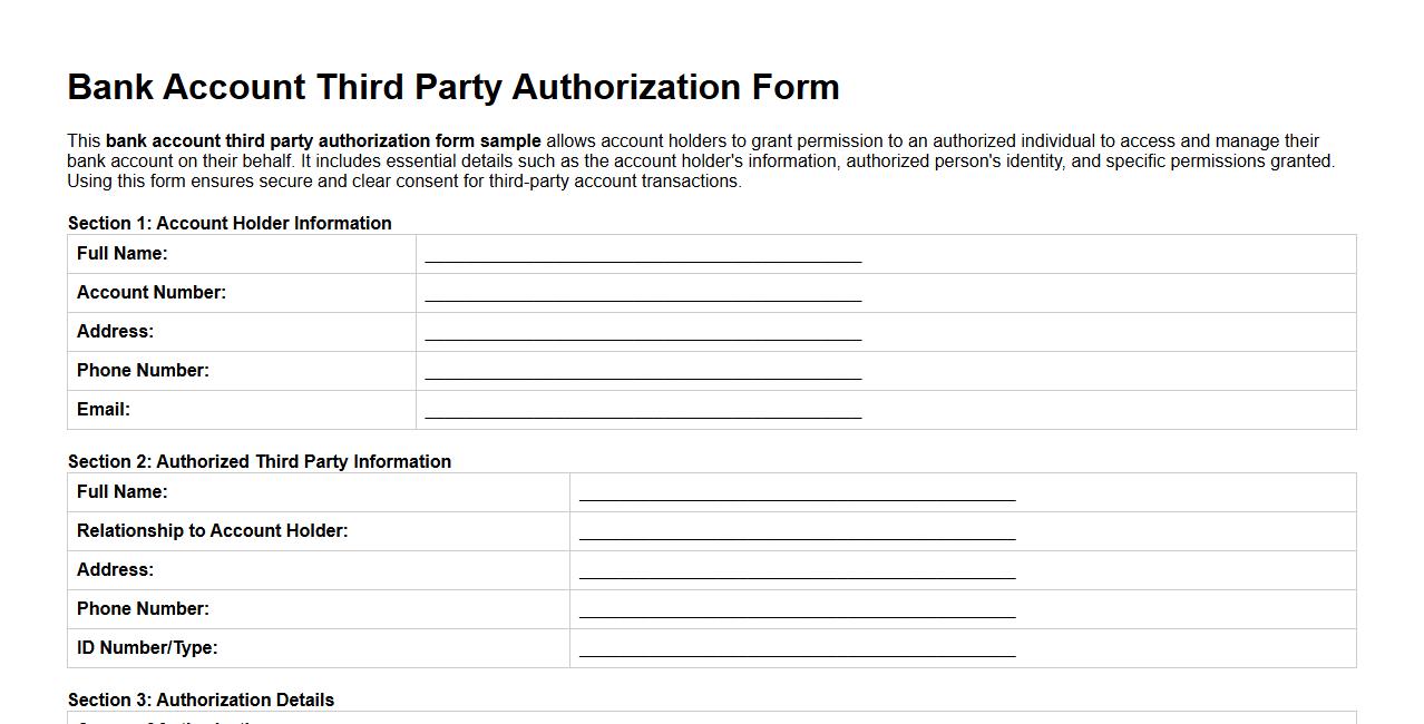 bank account third party authorization form sample image preview