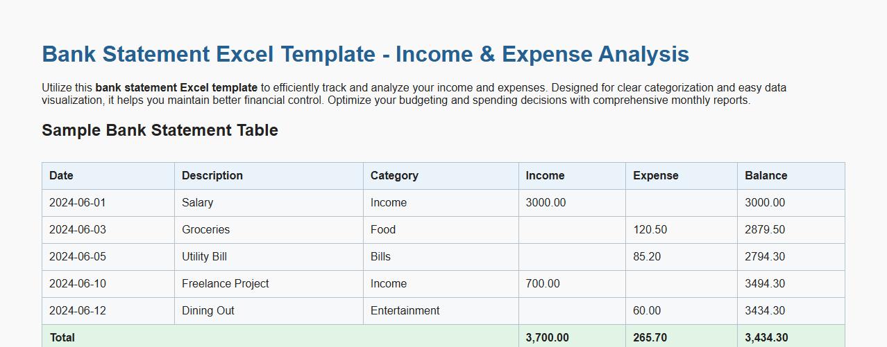bank statement excel template for income and expense analysis image preview