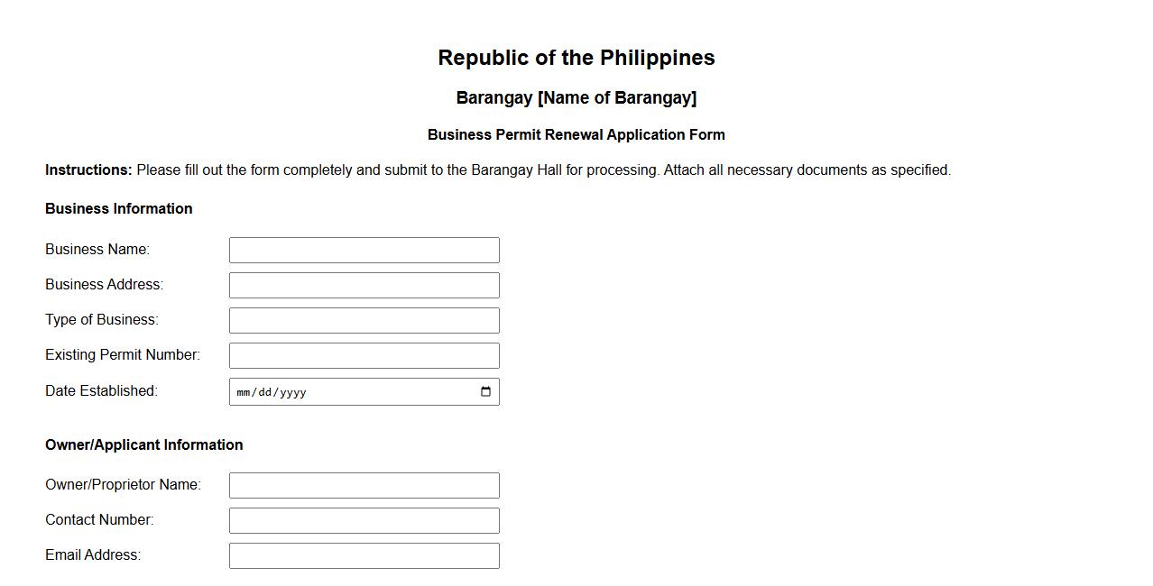 barangay business permit renewal form sample image preview