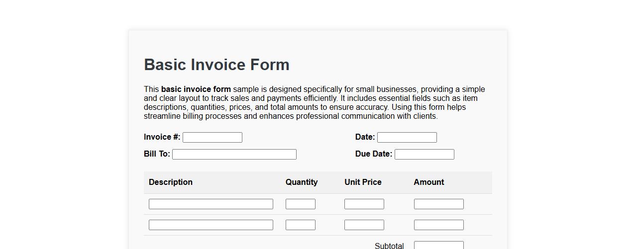 Basic invoice form sample for small businesses image preview