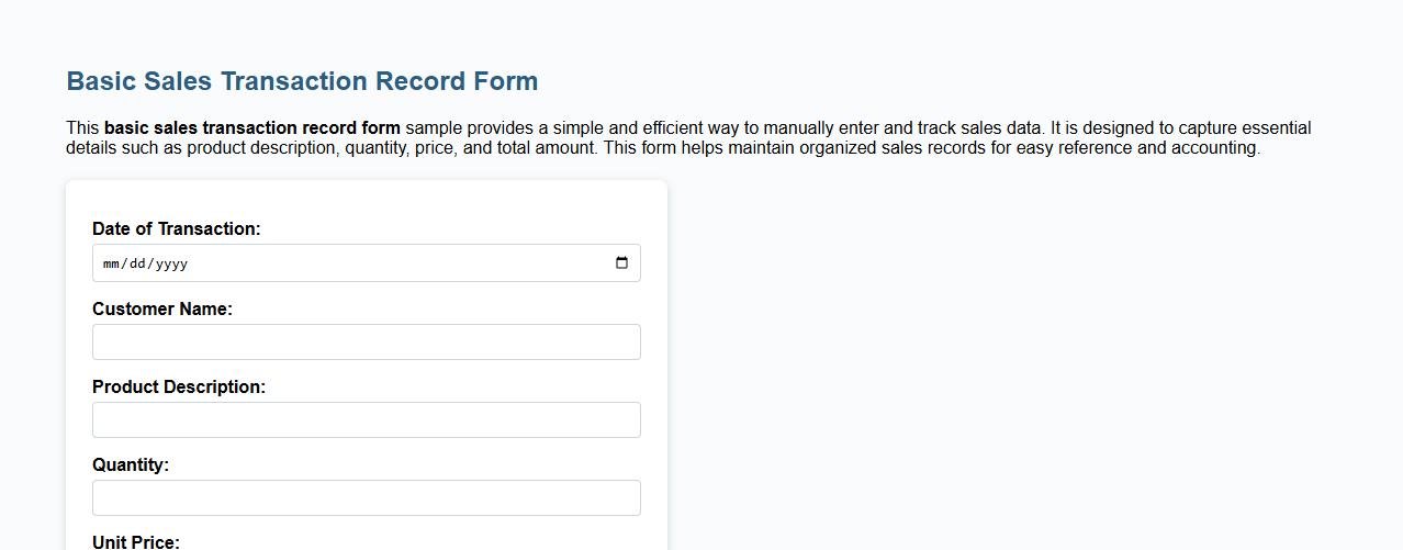 basic sales transaction record form sample for manual entry image preview
