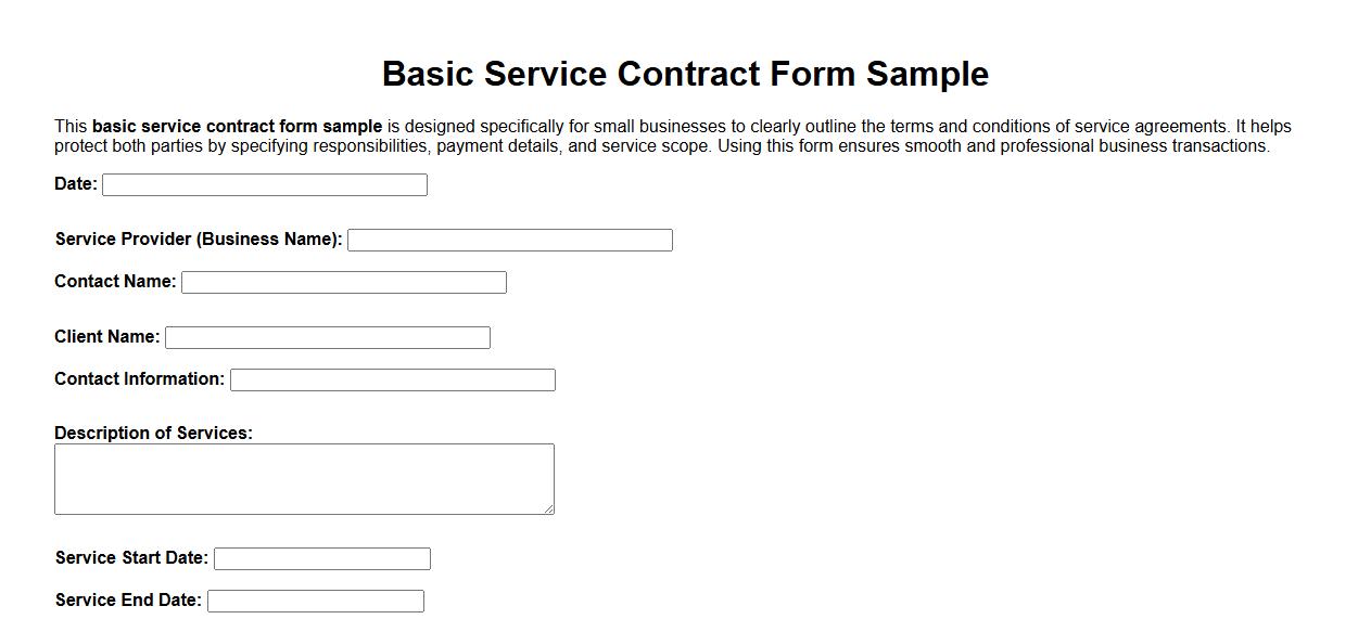 Basic service contract form sample for small business image preview