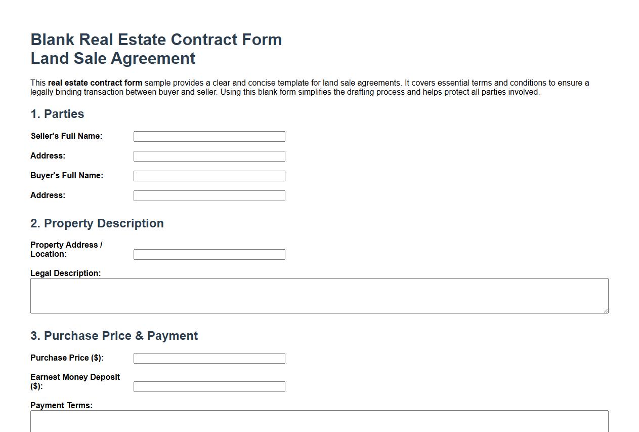 Blank real estate contract form sample for land sale image preview