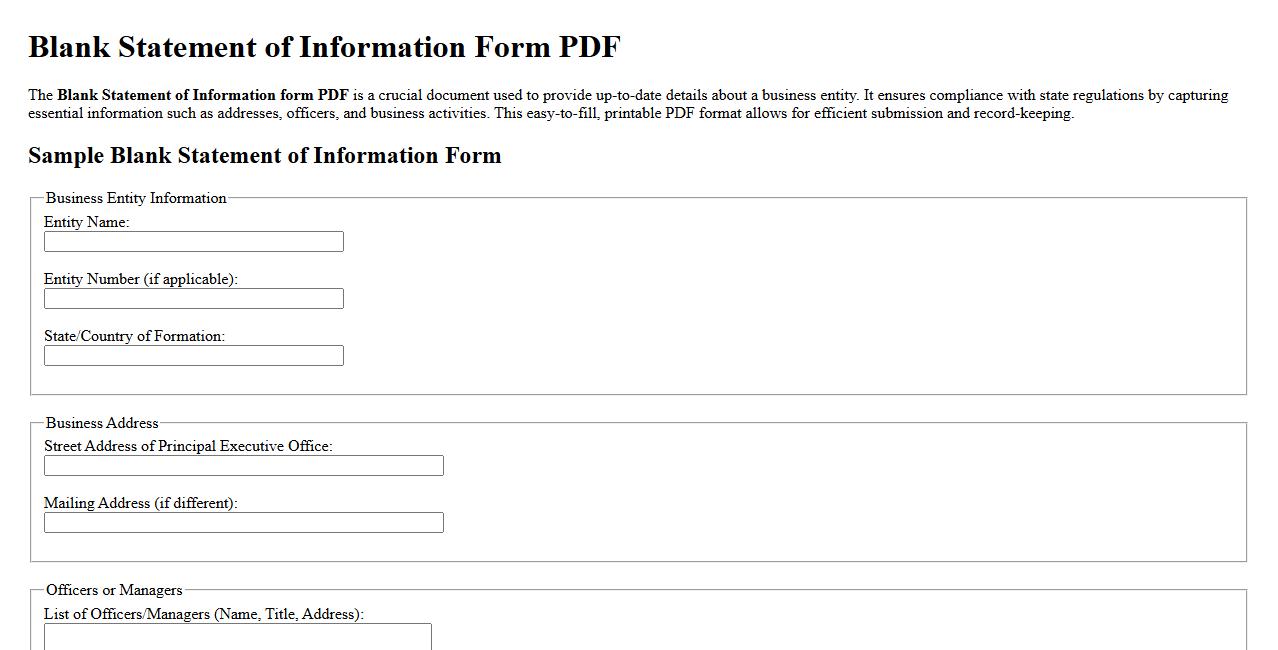 Blank statement of information form PDF image preview