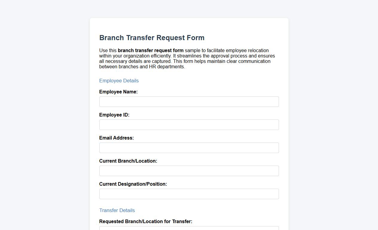 branch transfer request form sample for employees image preview