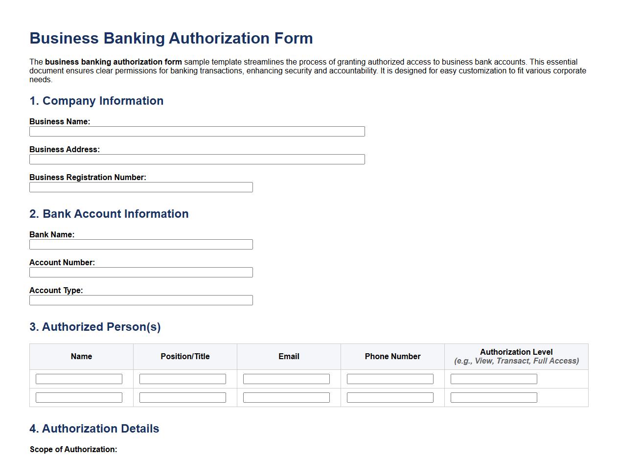 business banking authorization form sample template image preview