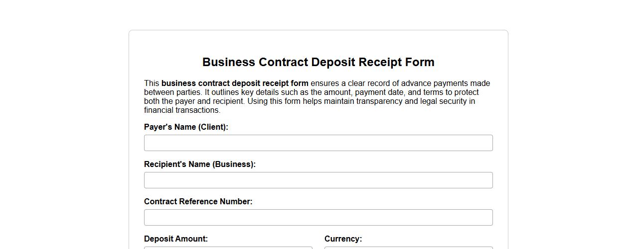 Business contract deposit receipt form sample for advance payment image preview