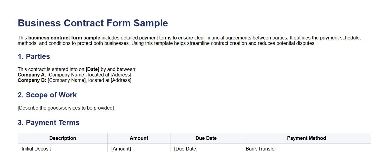 Business contract form sample with payment terms image preview