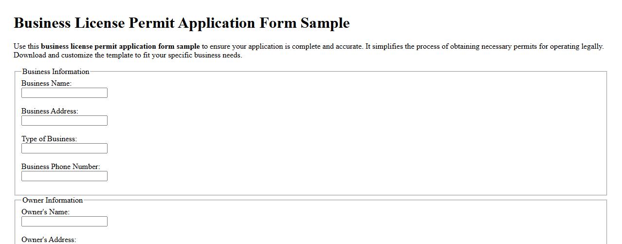 Business license permit application form sample image preview