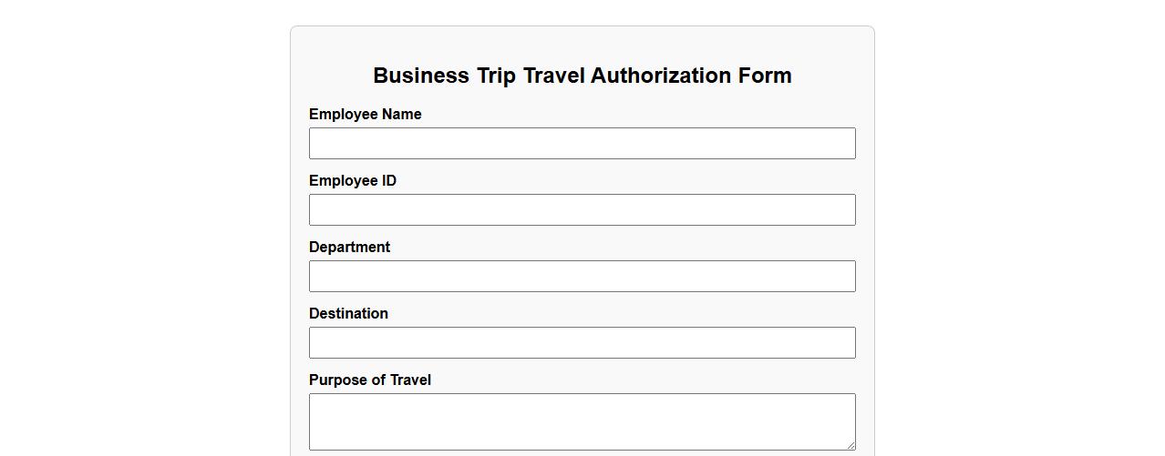 Business trip travel authorization form sample image preview
