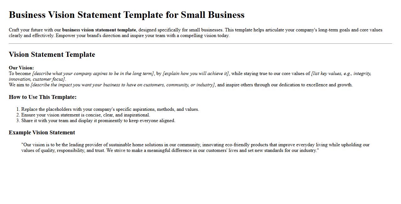 Business vision statement template for small business image preview