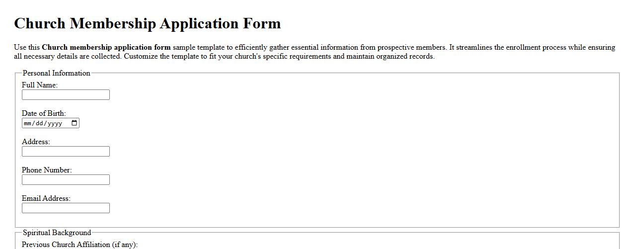Church membership application form sample template image preview