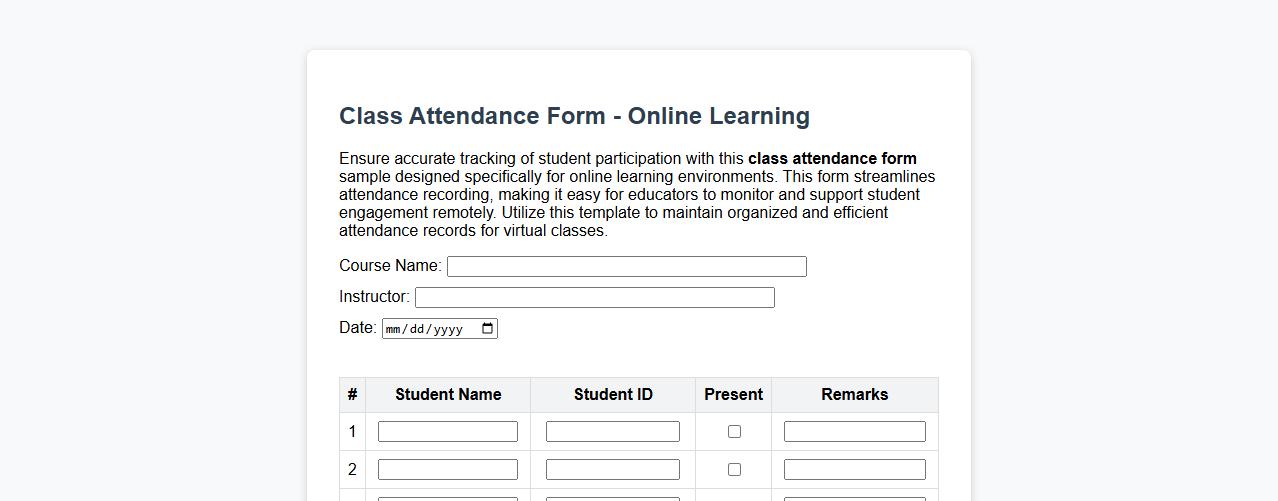 class attendance form sample for online learning image preview