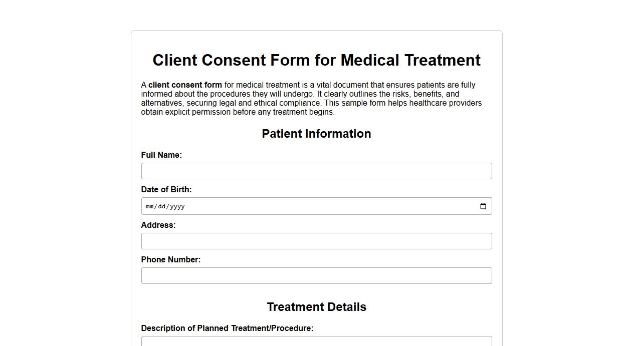 client consent form sample for medical treatment image preview