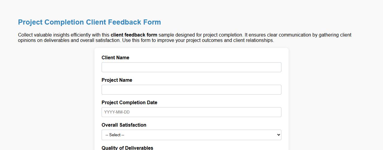 client feedback form sample for project completion image preview